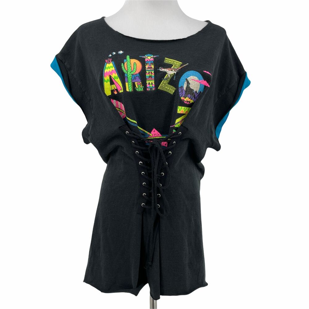 LF Furst Of A Kind T-Shirt Womens M/L Black Arizona Corset Lace Up Graphic